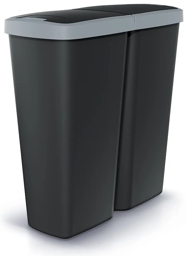 Hulladékgyűjtő Prosperplast COMPACTA Q DUO, 50 l fekete, világosszürke fedéllel