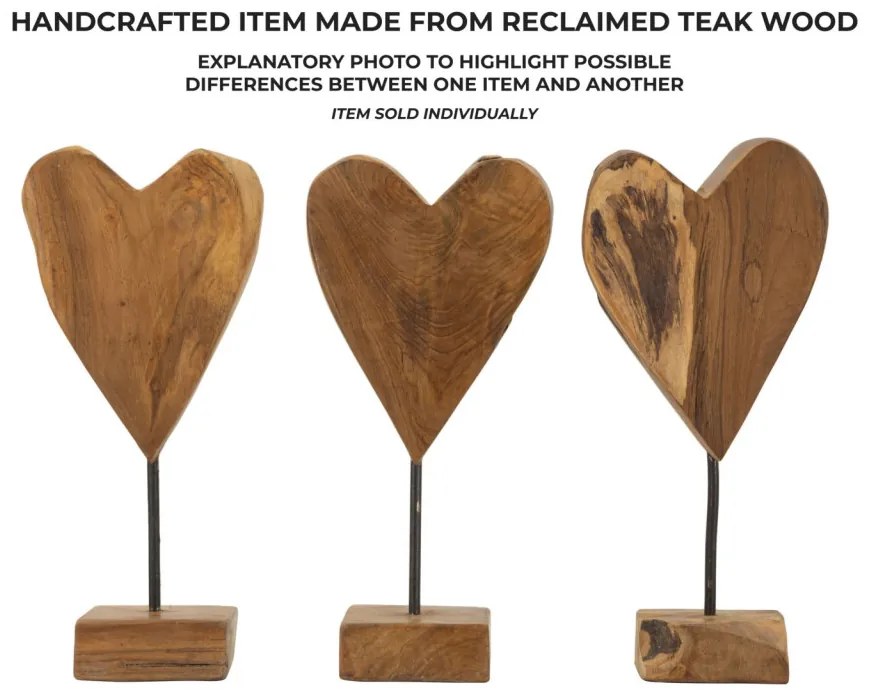 Szívszobor teak 15x10x35cm