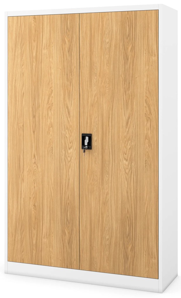 Fém irodai iratszekrény, széles, fehér/arany tölgy, 1150x1850x400 mm: JAN II Eco Design