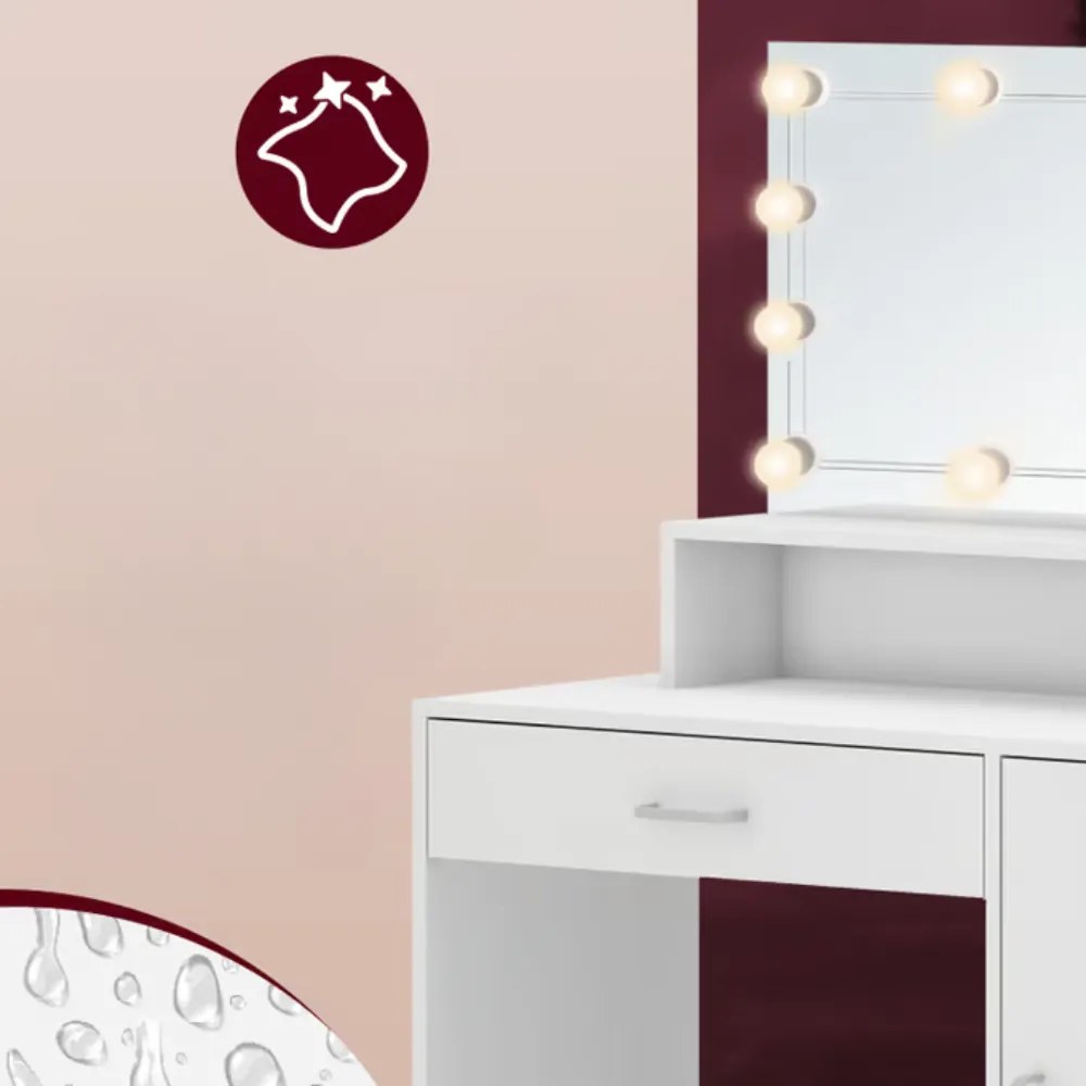 JOCELYN fésülködőasztal világítással, 140×90×40cm, fehér Casaria