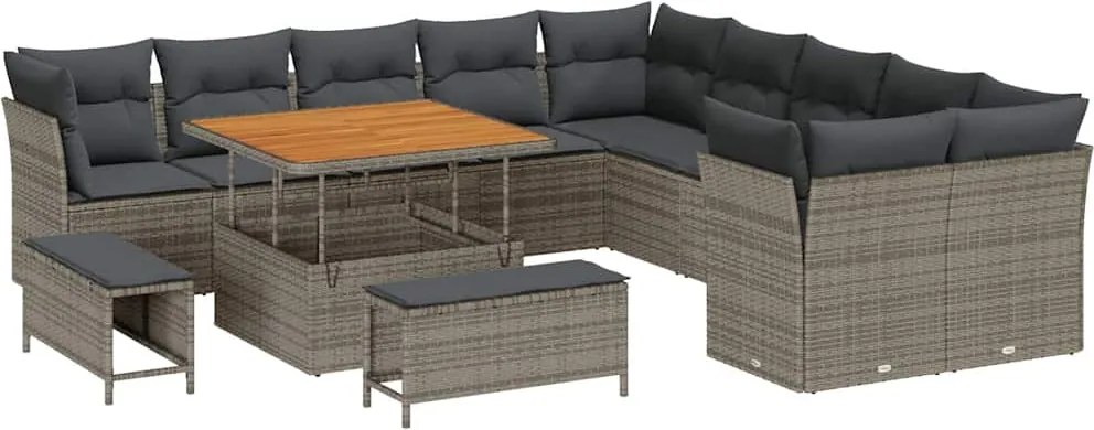 vidaXL Kerti Kanapé Szett 13 pcs Szürke polirattan