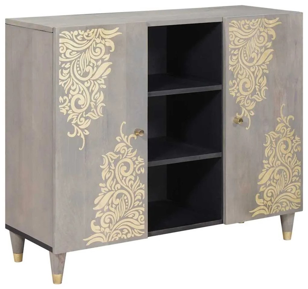 Széf polcokkal Szürke és Arany 90 x 33.5 x 75 cm Tömör mangófa
