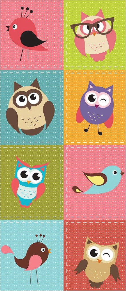 Fotótapéta Madarak Baglyok Színes négyzetek a gyerekszobába 91x211 +ragasztó