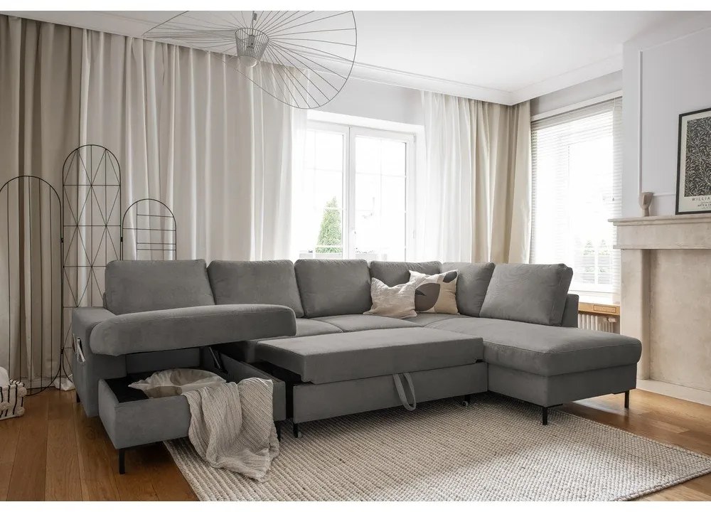 Szürke kordbársony kinyitható sarokkanapé (jobb oldali) Lofty Lilly – Miuform