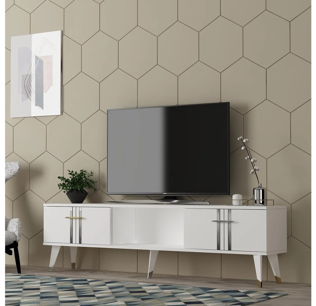 TV asztal/szekrény Pebine 2 (fehér + ezüst) . 1095308