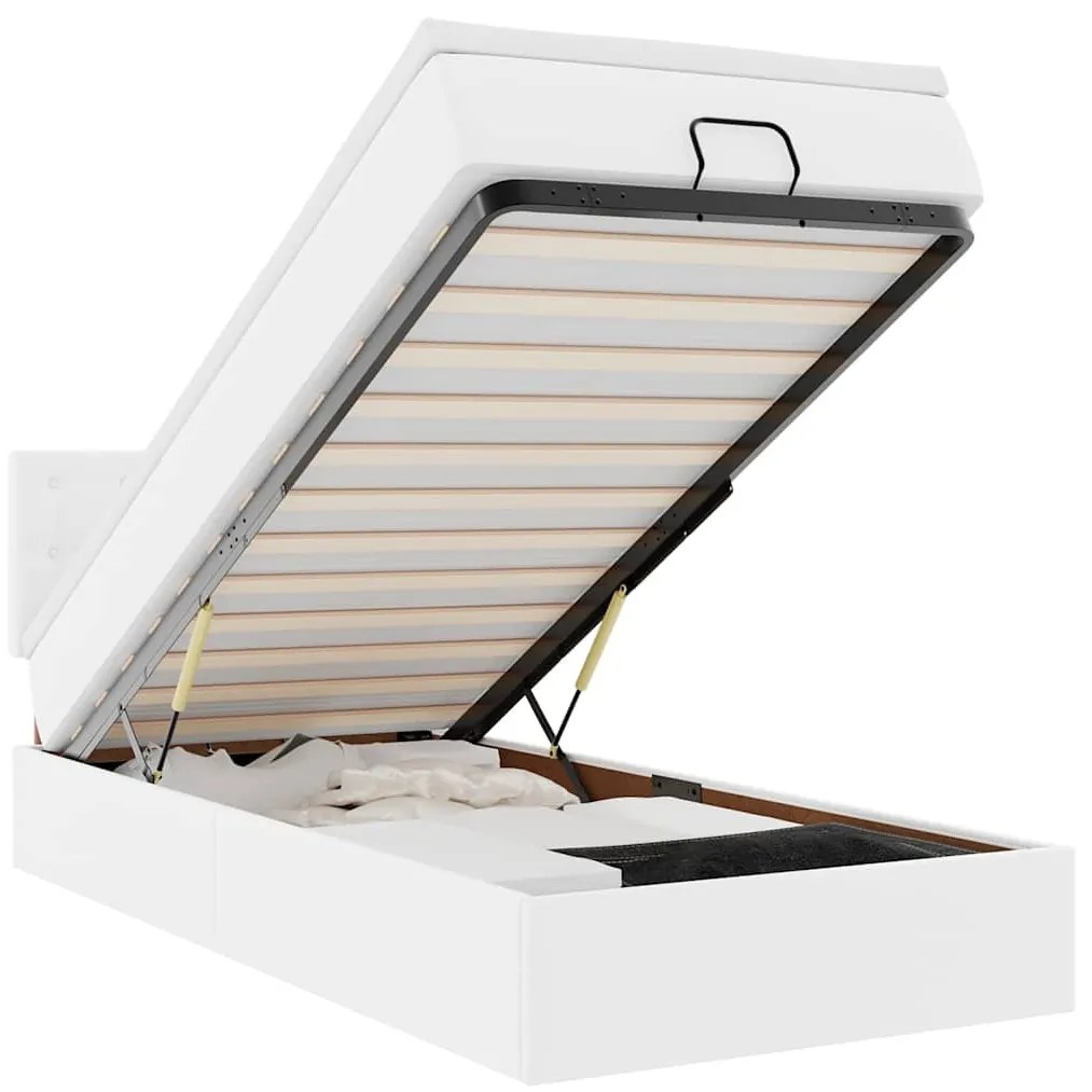 Ottomán ágykeret matraccal tiszta fehér 100x200cm műbőrrel