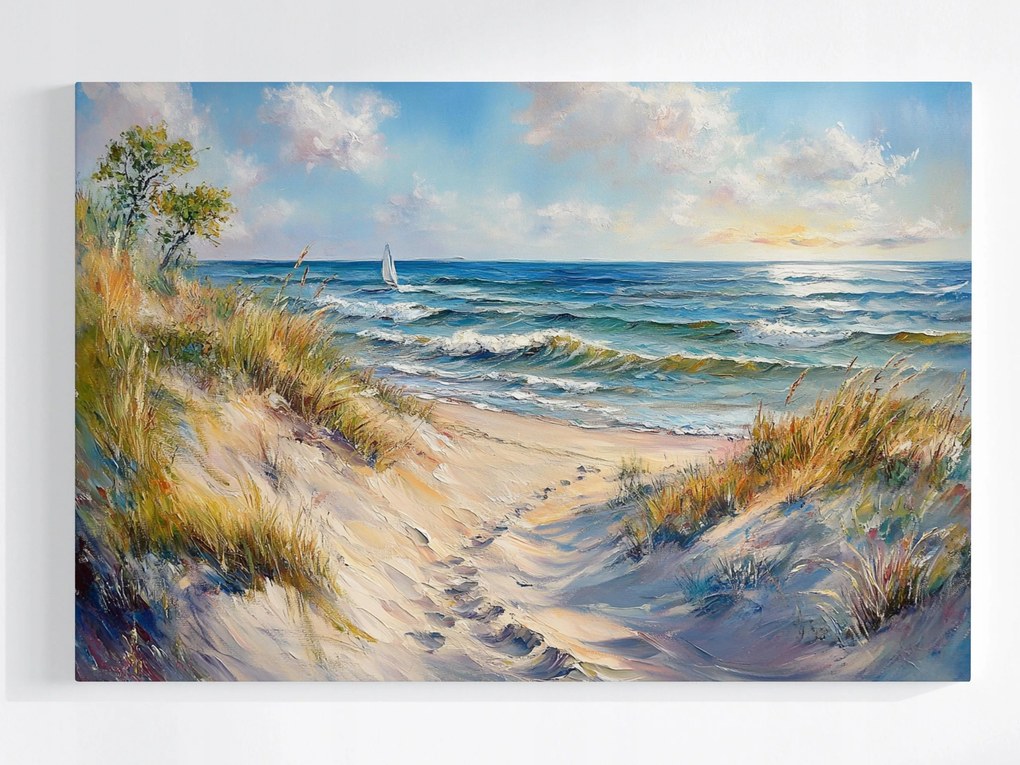 Vászonkép Canvas Tájkép Tengerpart Hullámok Vitorlás Szörf 120x80