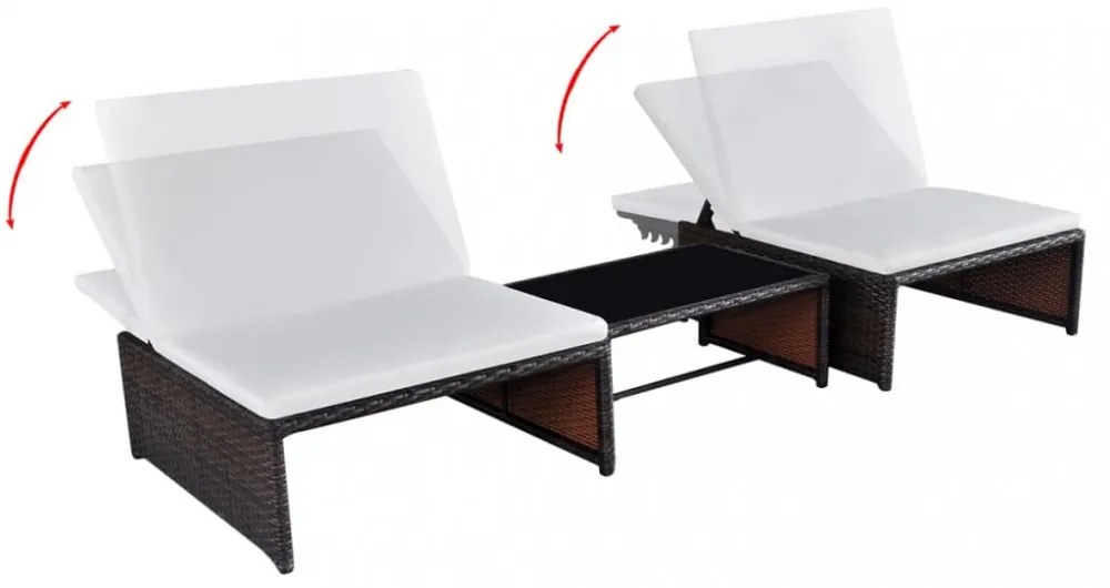 2 db barna polyrattan dönthető kerti szék asztallal