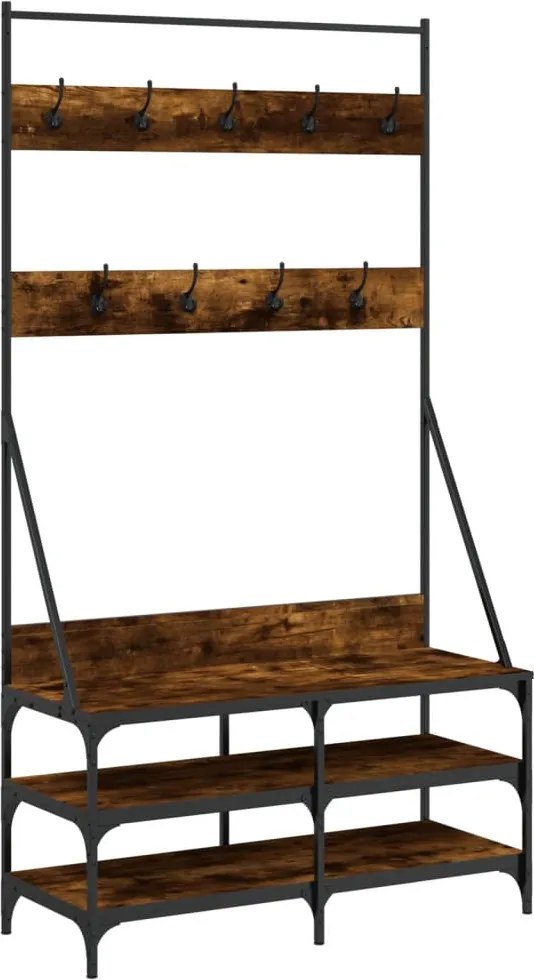 vidaXL füstös tölgy színű ruhafogas cipőpolccal 100x40x184 cm