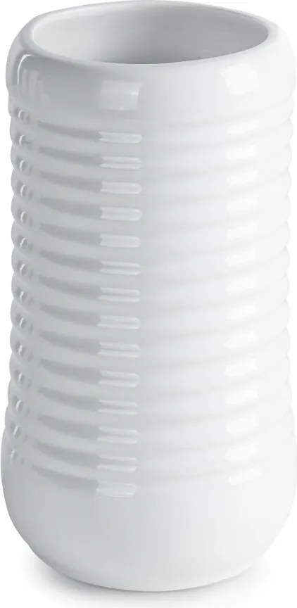 Dekorációs váza 11X20 fehér dolomitból, dombornyomott csíkokkal