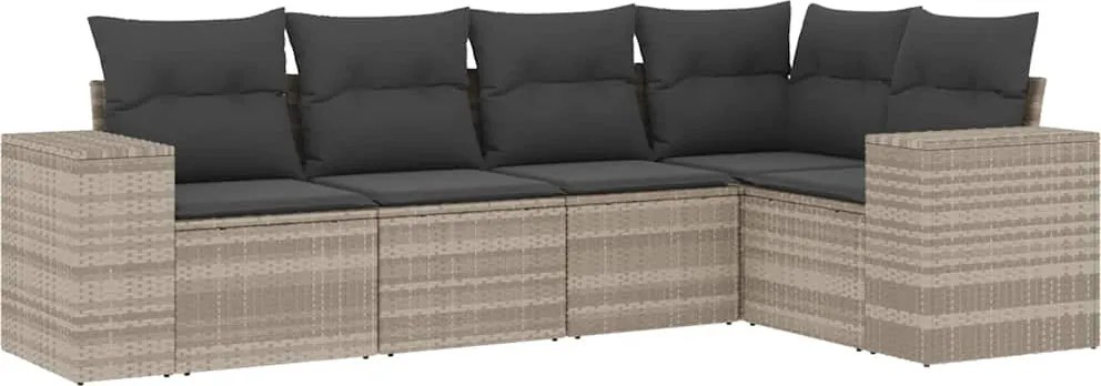 vidaXL 5 részes világosszürke polyrattan kerti ülőgarnitúra párnákkal