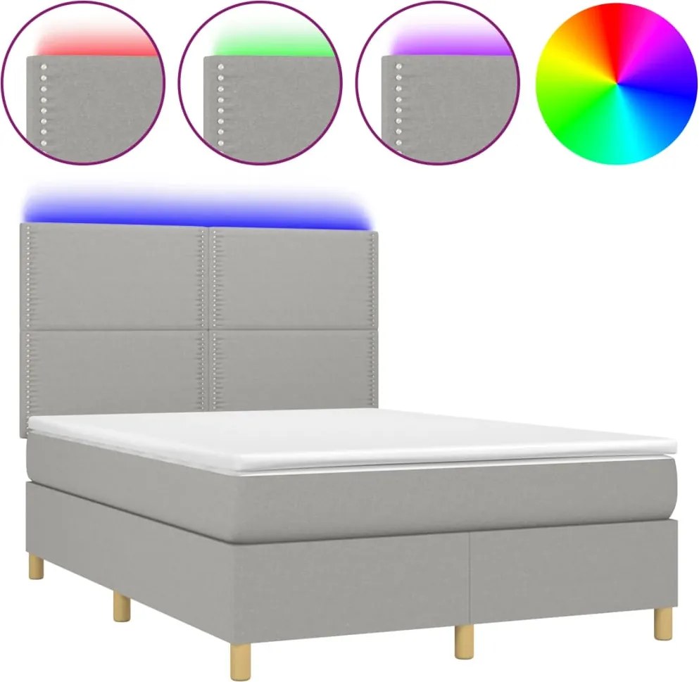 vidaXL sötétszürke szövet rugós és LED-es ágy matraccal 140x190 cm
