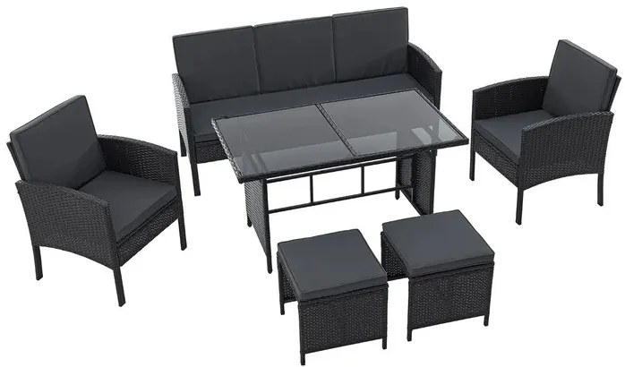 Juskys Turin rattan kerti bútor szett - fekete