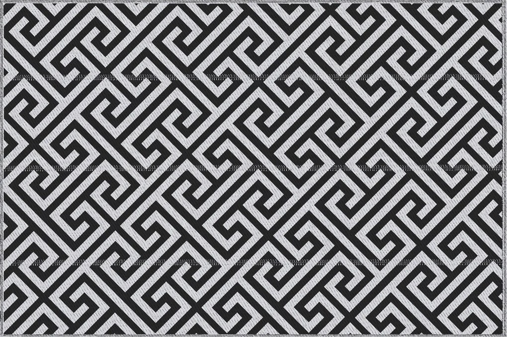 Outsunny Kültéri Szőnyeg, Műanyag Szőnyeg Fordítható Dizájn, Vízhatlan Erkély Szőnyeg, Teraszra, Kempingezéshez, Fekete+Fehér, 152 x 243 cm | Aosom