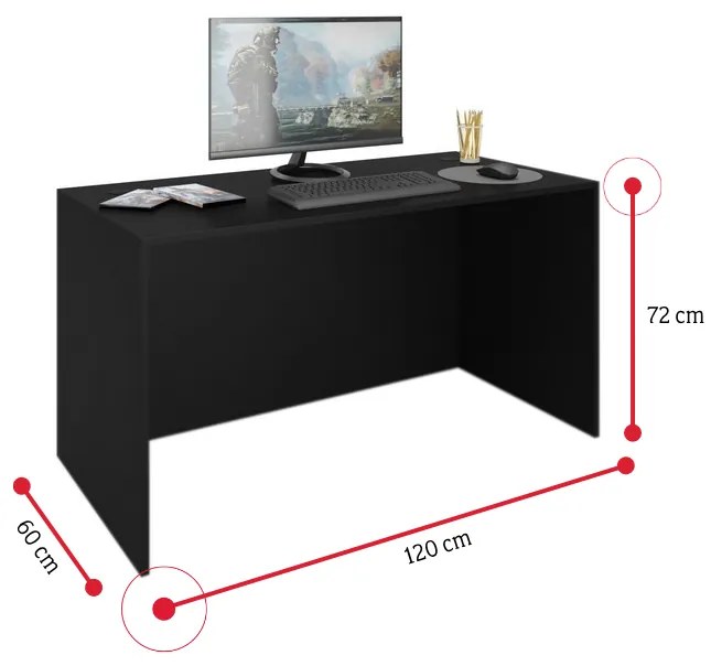 ONE A2 Számítógépasztal + LED, 120x72x60, fekete