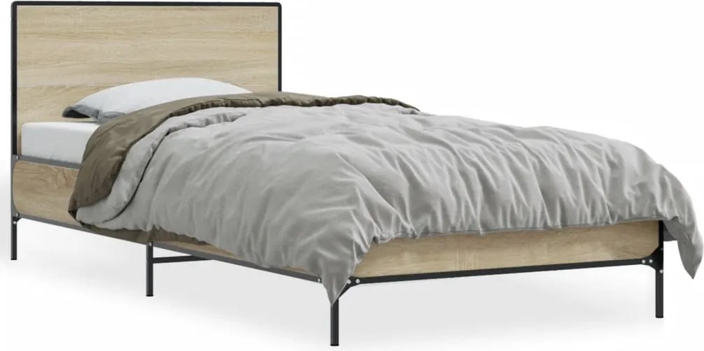 vidaXL sonoma tölgyszínű szerelt fa és fém ágykeret 90 x 190 cm