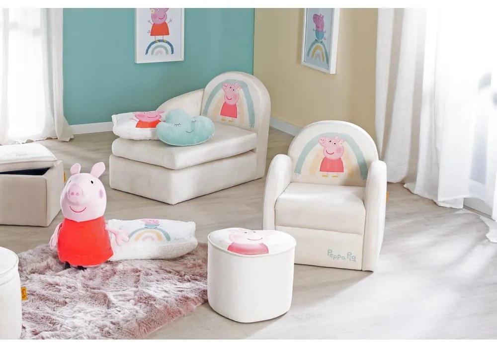 Fehér bársony gyerek fotel Peppa Pig – Roba