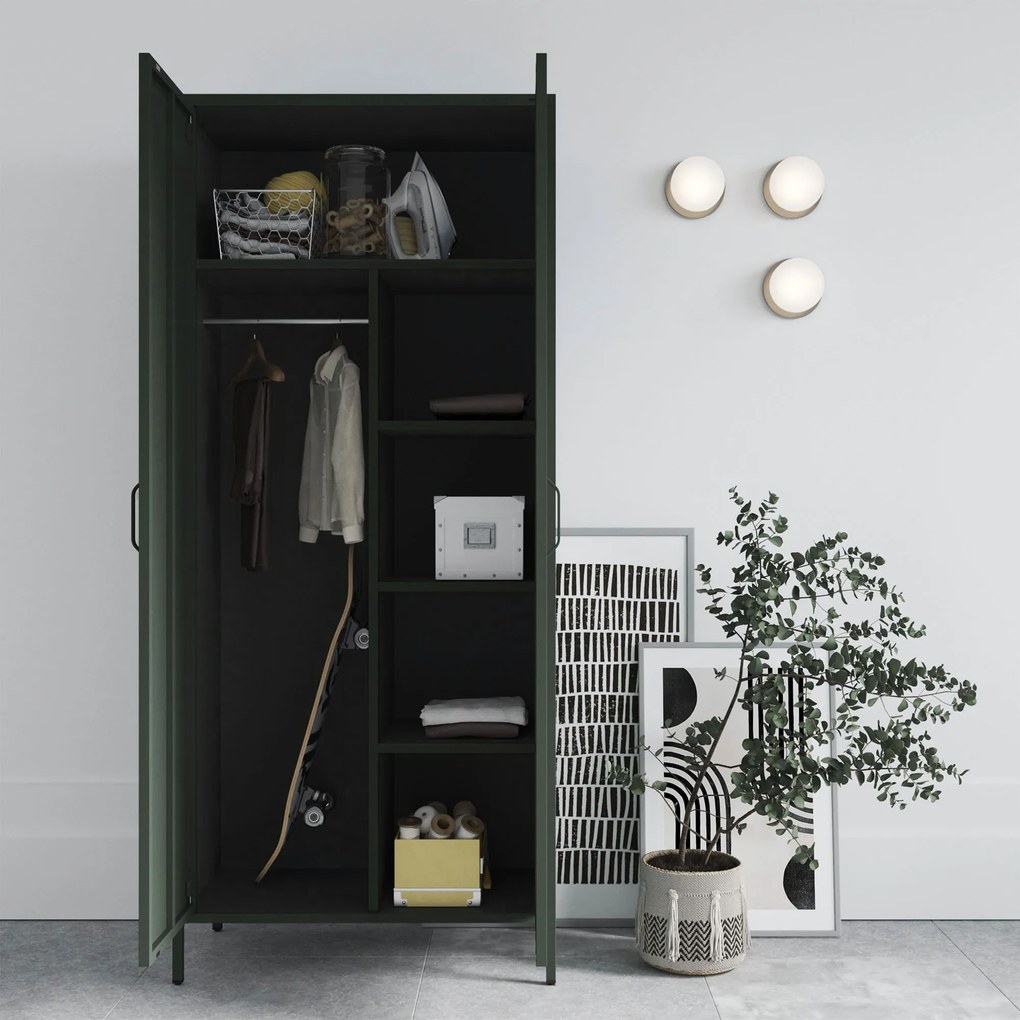 Gardróbszekrény FLAVIO, 800 x 1850 x 450 mm, Modern: palack zöld