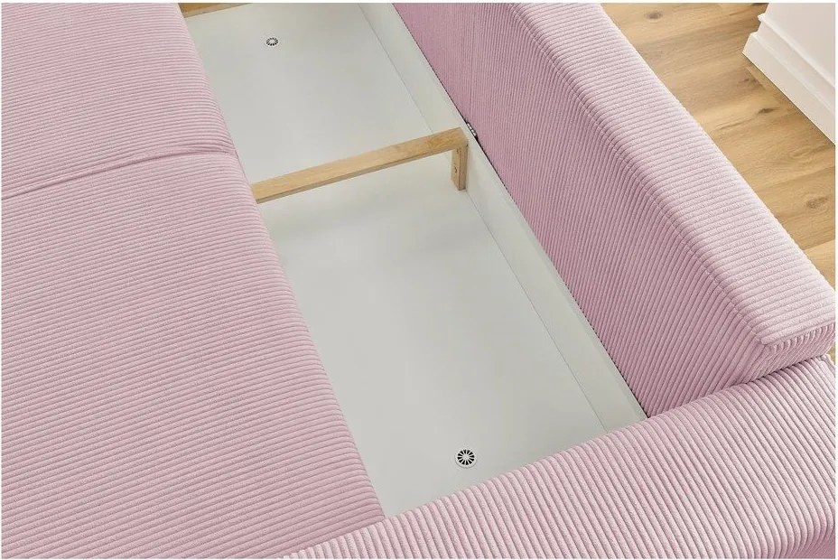 Világos rózsaszín kordbársony kinyitható kanapé 245 cm Nihad – Bobochic Paris