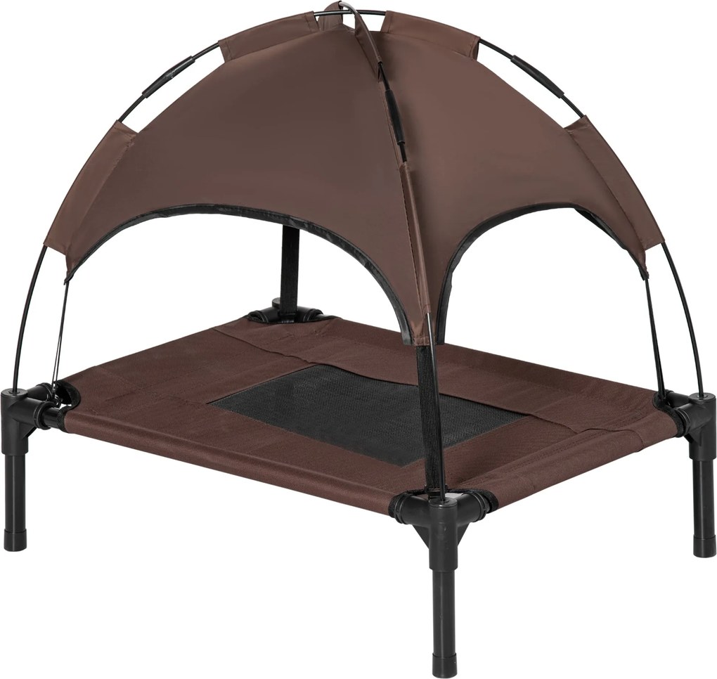 PawHut Emelt Kutyaágy Napernyővel, Kutyaágy, Kültéri Kutyalakóhely Tetővel, Lélegző Taft Szövet Kézi Káposztával, 61 x 46 x 62 cm | Aosom