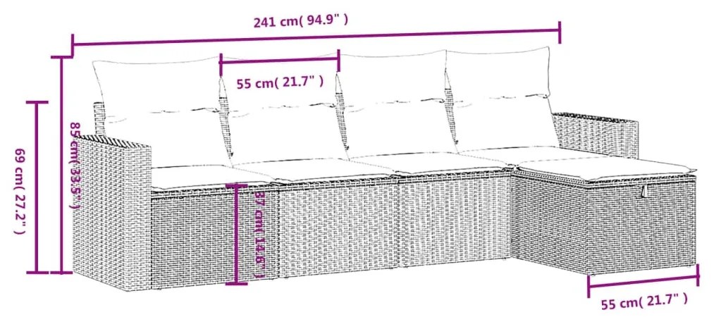 5 részes barna polyrattan kerti ülőgarnitúra párnával