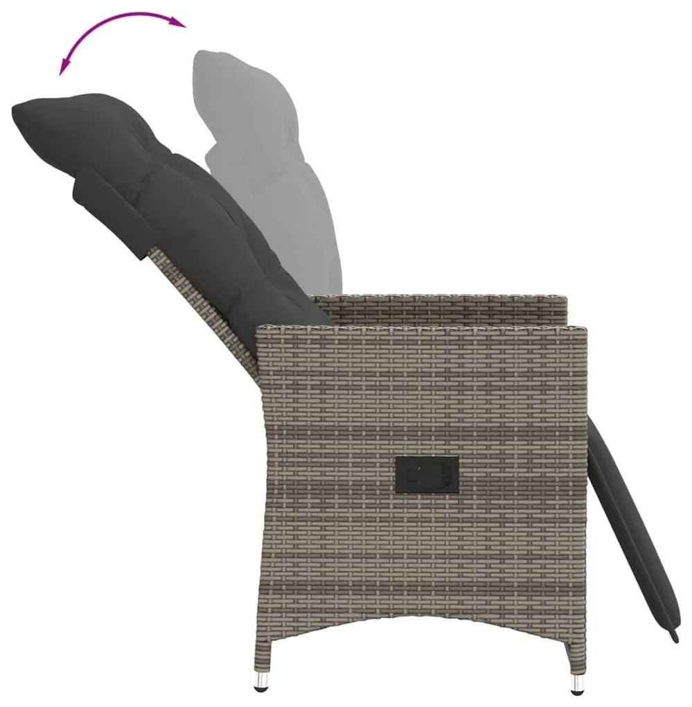 3 részes szürke polyrattan bisztrógarnitúra párnákkal