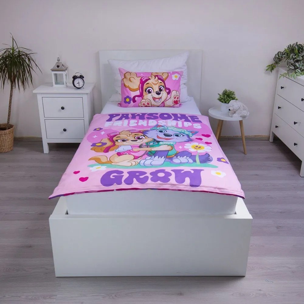 Rózsaszín pamut gyerek ágyneműhuzat babaágyhoz 100x135 cm Paw Patrol "Pawsome friendships grow" – Jerry Fabrics