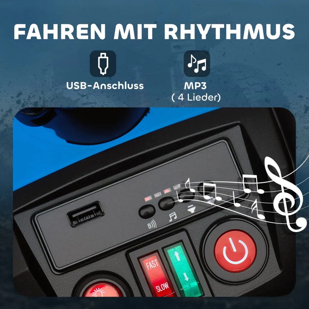 AIYAPLAY Elektromos gyermek quad, 24 V-os elektromos jármű 4 kerékkel, fényszórókkal, USB porttal, MP3, kék