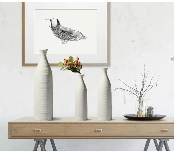 Fehér kerámia váza, 46 cm