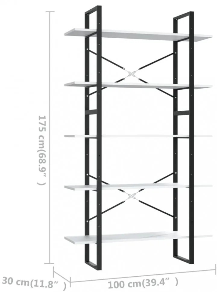 5 szintes fehér szerelt fa könyvszekrény 100 x 30 x 175 cm