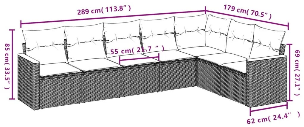 7 részes szürke polyrattan kerti ülőgarnitúra párnákkal