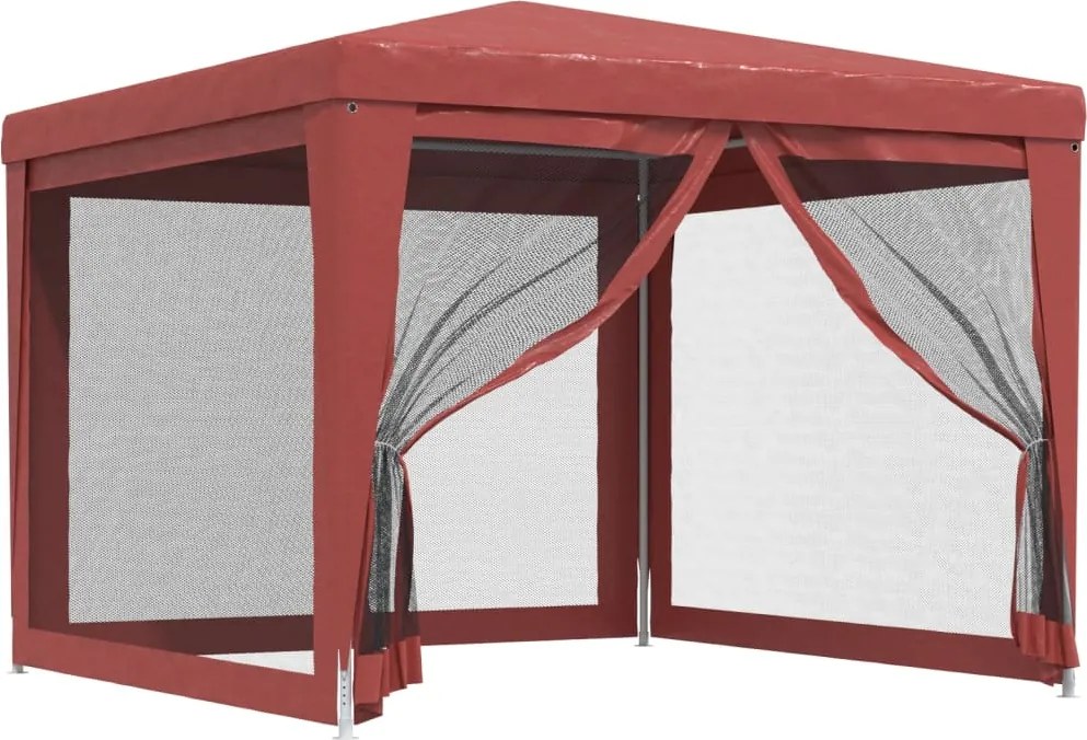 vidaXL piros HDPE rendezvénysátor 4 hálós oldalfallal 3x3 m