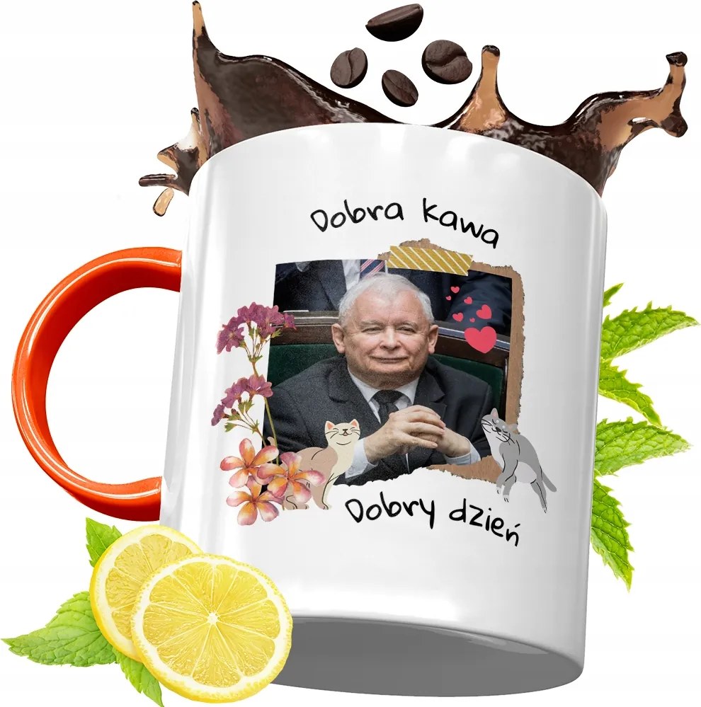 Narancssárga Bögre A Pis Elnökétől Jaroslaw Kaczynski fényképes nyomtatással