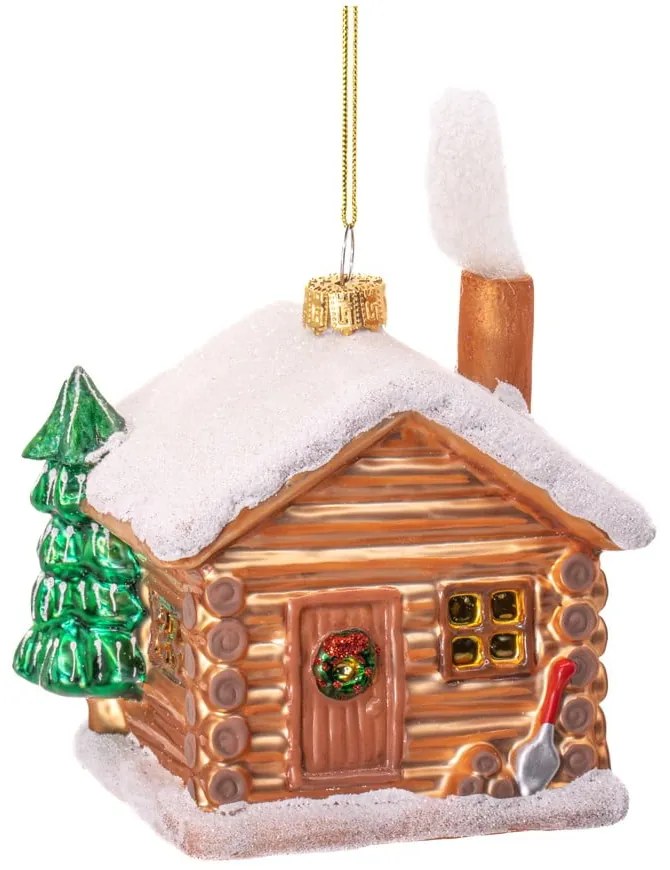Üveg kézzel készített karácsonyfadísz 10 cm Christmas Cabin – Sass &amp; Belle