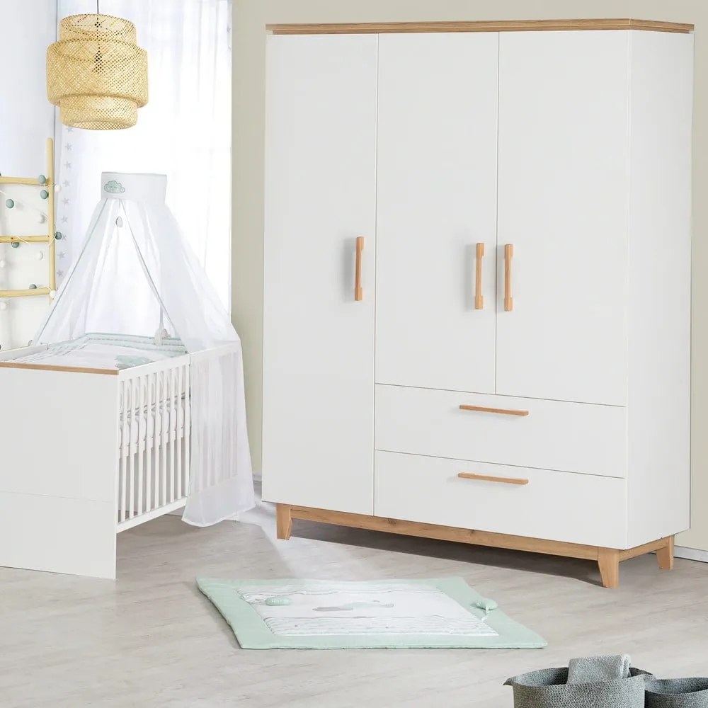 Fehér gyerek ruhásszekrény tölgyfa dekorral 135x200 cm Finn – Roba
