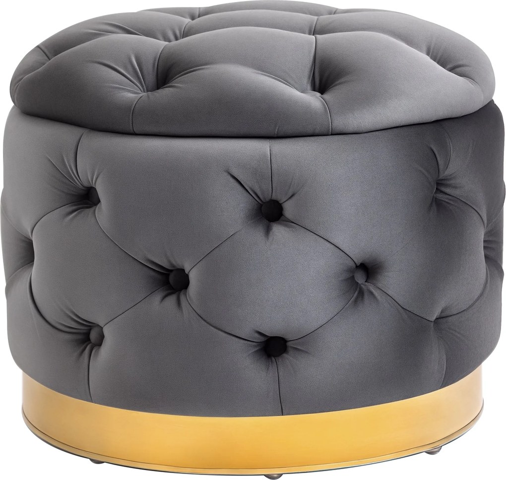HOMCOM Vintage Puff, Tárolós Puff Padlófokként és Lábpihentőként, Kárpitozott Puff, Fém, Hab, Sötétszürke, 55 x 55 x 42 cm | Aosom