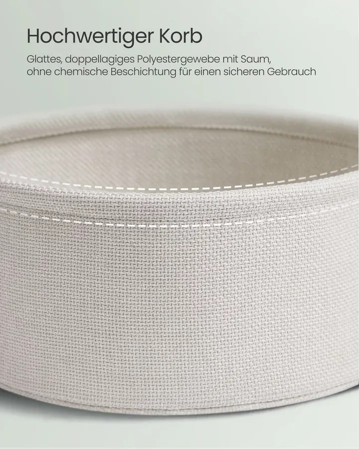 Kis kerek oldalsó kisasztal, modern éjjeliszekrény szövetkosárral, éjjeliszekrény nappali hálószobába, babérzöld és krémfehér színben