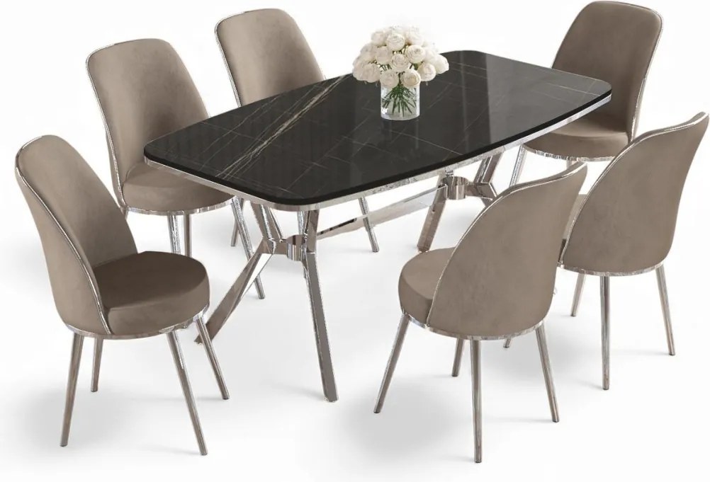 Lena étkezőgarnitúra, fekete márvány-króm, 160 cm – TR240CHR2907