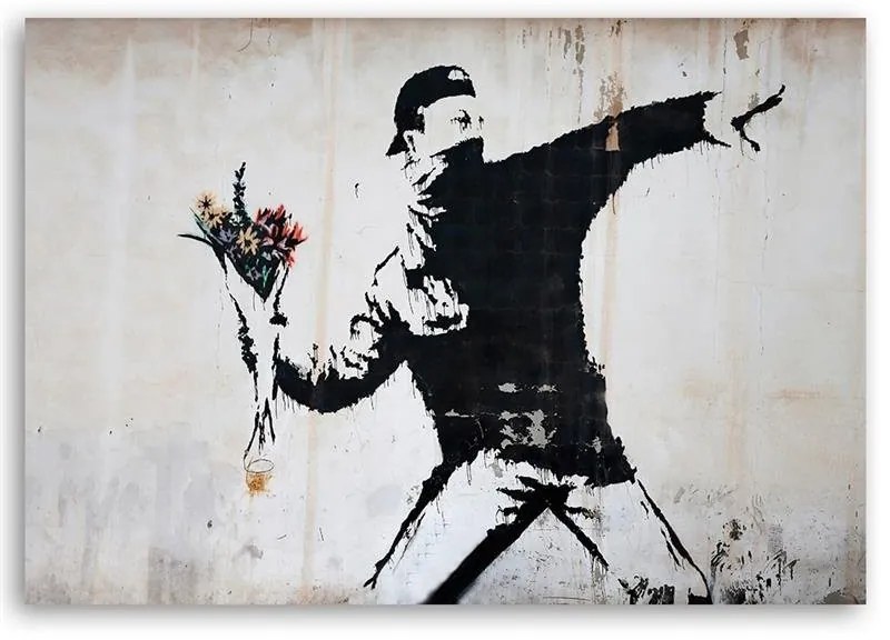 Gario Vászonkép Banksy huligán egy csokor virágot dobálva Méret: 100 x 70 cm