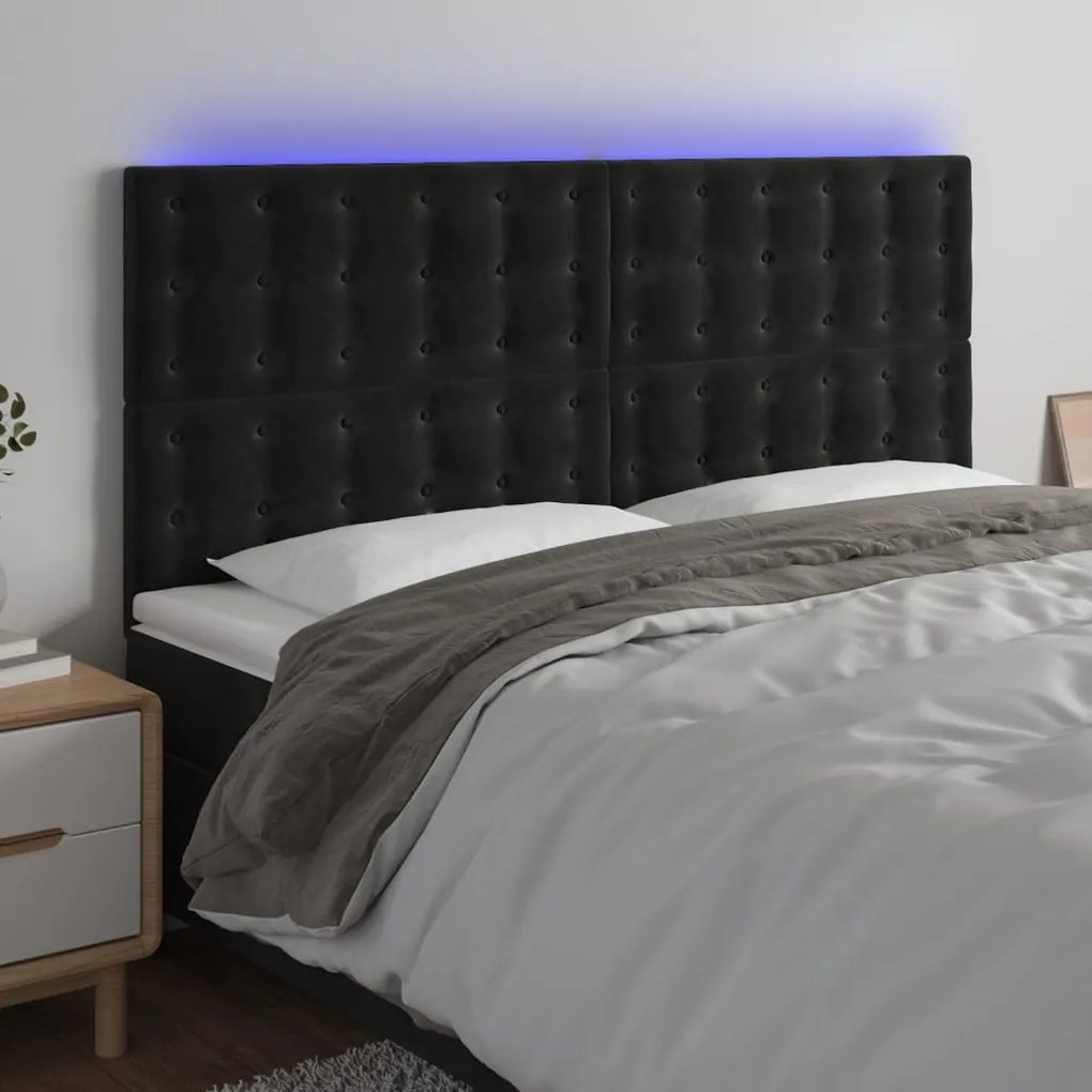 fekete bársony LED-es fejtámla 160x5x118/128 cm