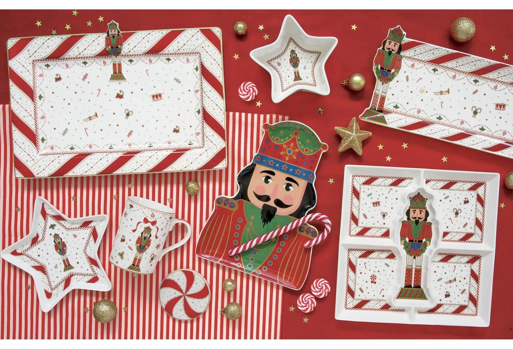 Nutcracker Twist karácsonyi porcelán tálca diótörő dísszel