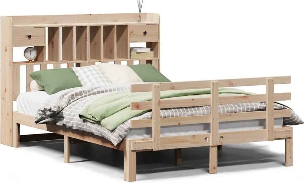 vidaXL tömör fenyőfa könyvespolcos ágy matrac nélkül 150 x 200 cm