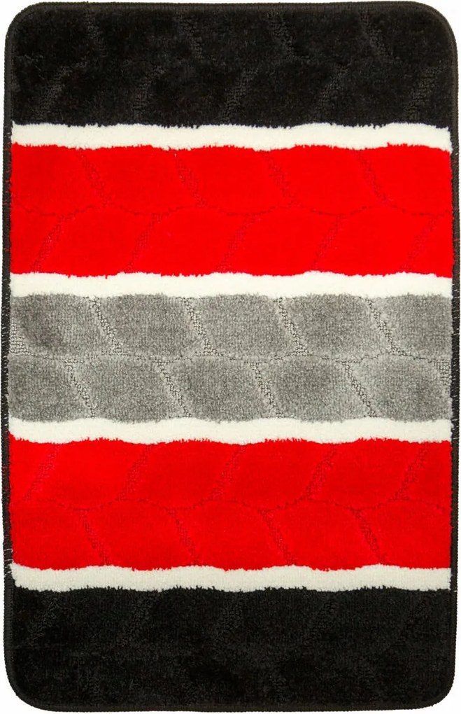 Fürdőszobaszőnyeg Csúszásgátló Fano Fekete Szürke Piros Csíkos 50x80 cm