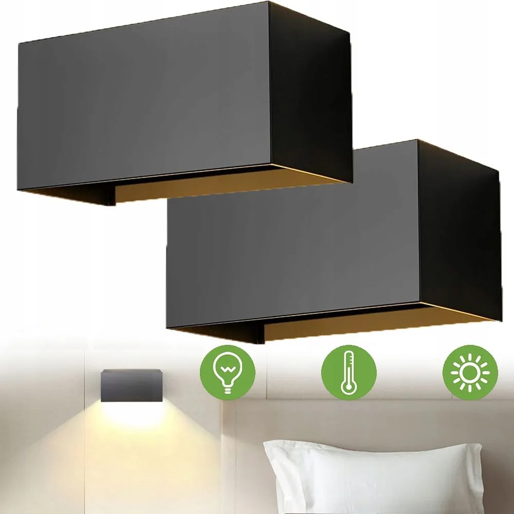 2x Kültéri Led Fali Lámpa Fekete Felső Alsó Állítható IP65 Nappaliba