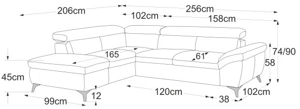 Fekete, balos, bőrkárpitos, L-alakú SALERNO II sarokkanapé, ággyá nyitható