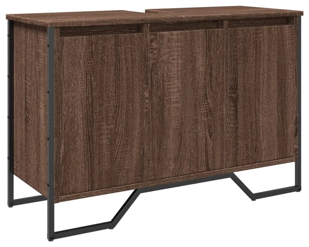 Barna tölgy szerelt fa fürdőszobai mosdószekrény 91x35x60 cm