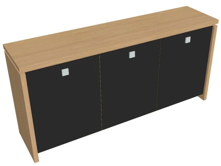 Verno alacsony szekrény 188 x 46 x 90 cm, üvegajtó, világos tölgy / fekete