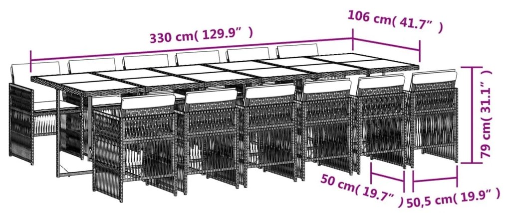 vidaXL 13 részes barna polyrattan kerti ülőgarnitúra párnákkal