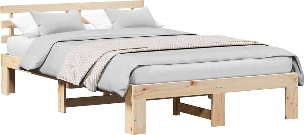vidaXL Ágykeret fejtámlával Természetes 135 x 190 cm Tömör fenyőfa
