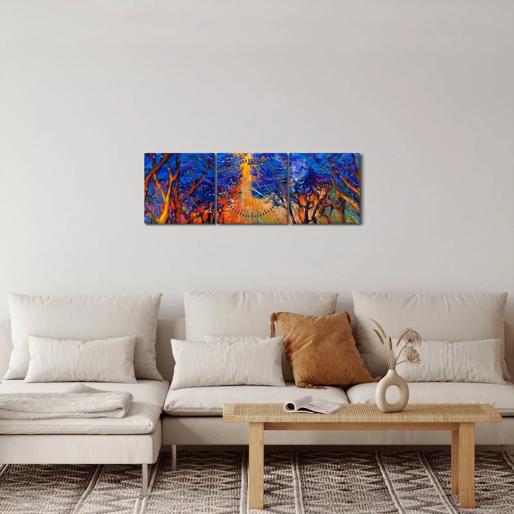 Kép - őszi fa koronák, modern impresszionizmus (órával) (90x30 cm)
